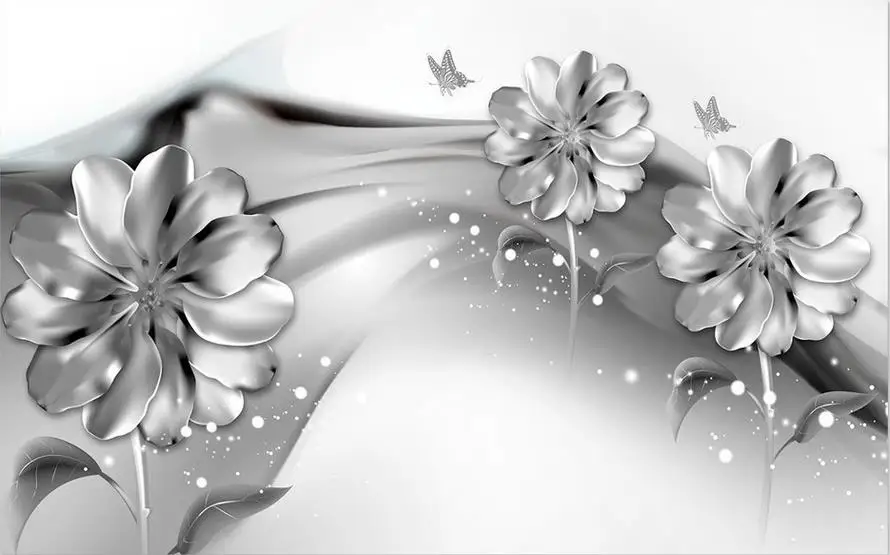 Серые обои 3d настенные фрески черный и белый цветок на заказ 3D обои|custom wallpaper|3d wall