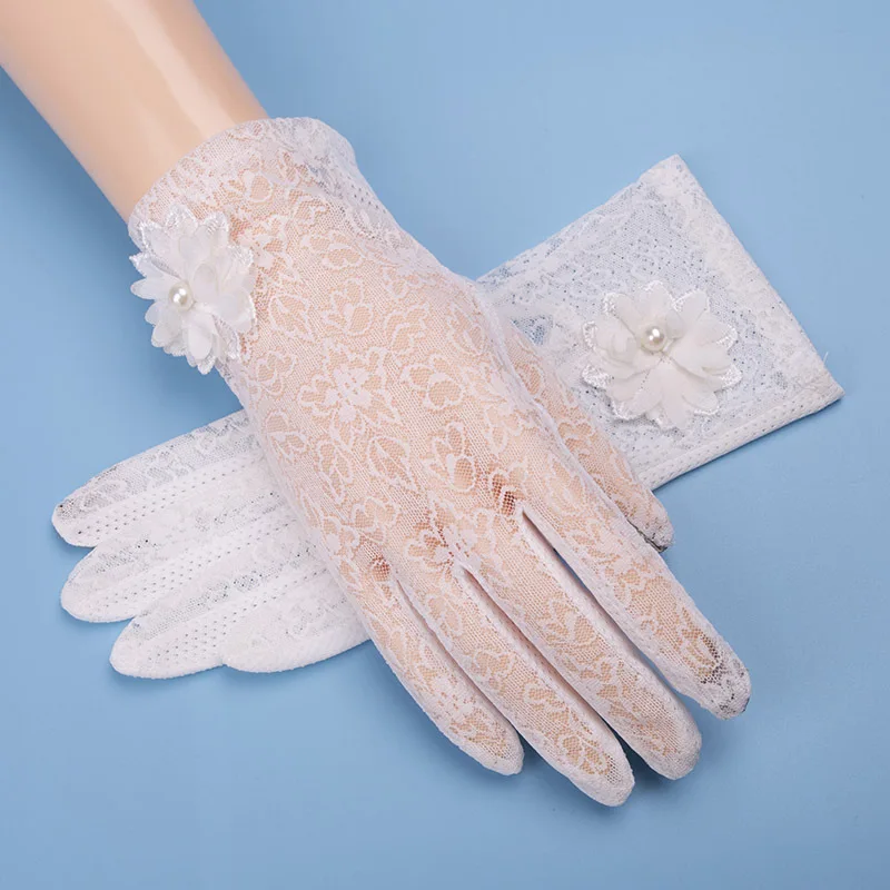 Floral White Кружевные летние солнцезащитные Короткие наручные перчатки, весенние модные перчатки с сенсорным экраном и УФ-защитой от солнца, перчатки для вождения автомобиля, вечерние женские перчатки Guantes Mujer - Цвет: Floral White