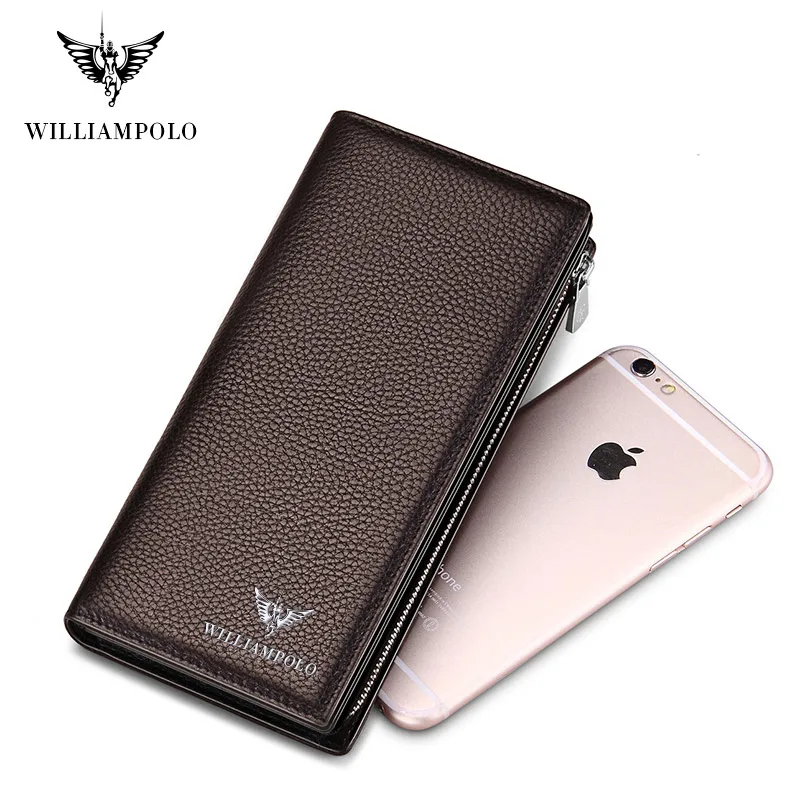 Мужской Длинный кошелек WilliamPOLO из натуральной кожи на молнии с отделением для