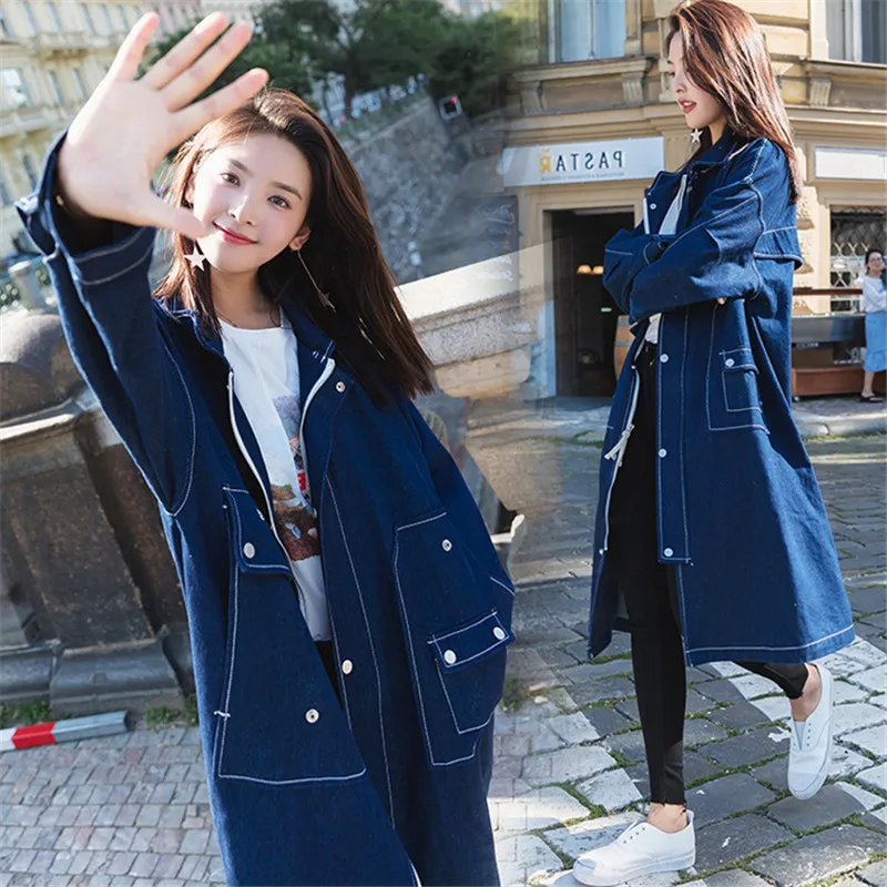 Модный женский джинсовый тренчкот весна-осень 2019 длинные пальто свободные
