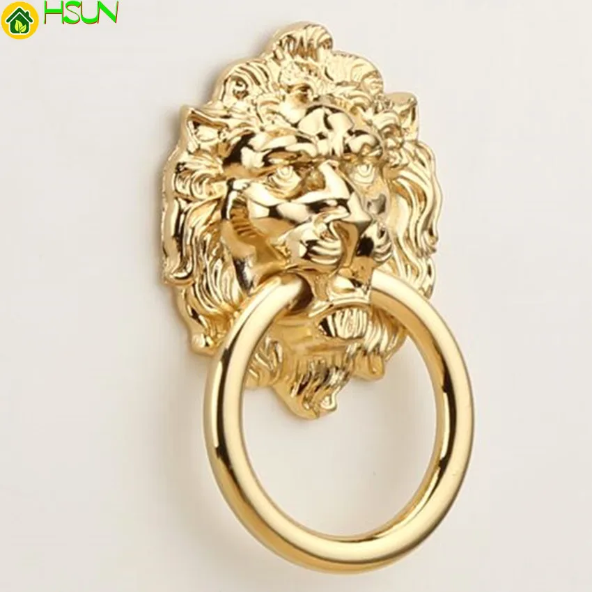 Винтажные модные золотые ручки для мебели Lionhead шкафов колечки подвешивания