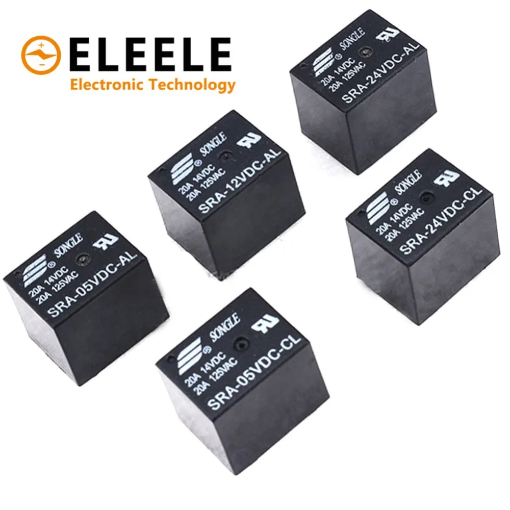 5 В 12 24 постоянного тока 20A DC Мощность реле SRA 05VDC CL 12VDC 24VDC 5Pin PCB Тип наличии Черный