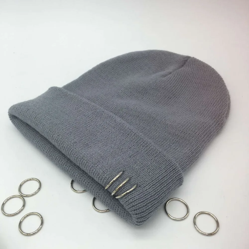 2016 NEWEST fashion 100% hand made UNIQUE IRON RINGS beanie hat cute aduit winter knitted hats | Аксессуары для одежды