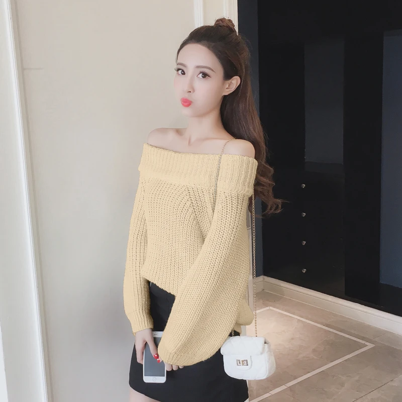 Новый Для женщин рубашки свободные Вязание слово плечо пуловеры небольшой