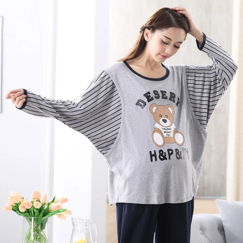 Плюс большой размер XXL хлопок Материнство пижамы для беременных женщин кормление