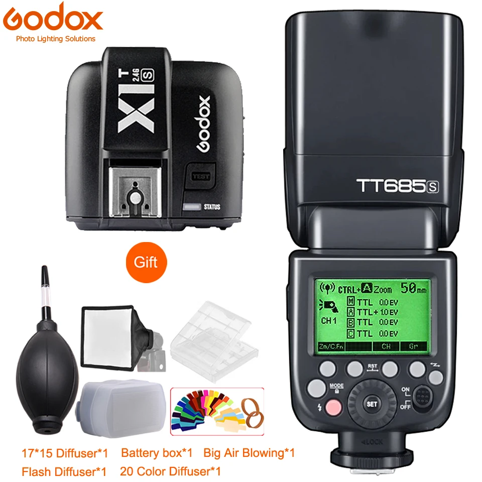 Вспышка Godox TT685 TT685C TT685N TT685S TT685F TT685O 1/8000s TTL Speedlite X1T триггер для Canon Nikon Sony Fuji