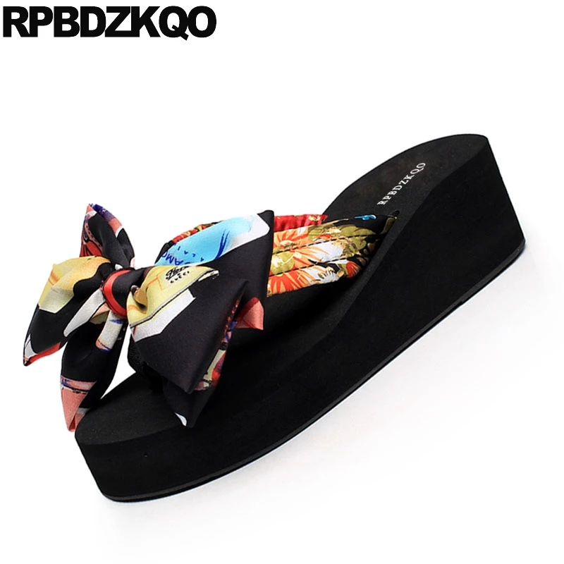 2018 платформе высокий каблук женская обувь роскошный бренд лук милый тапочки