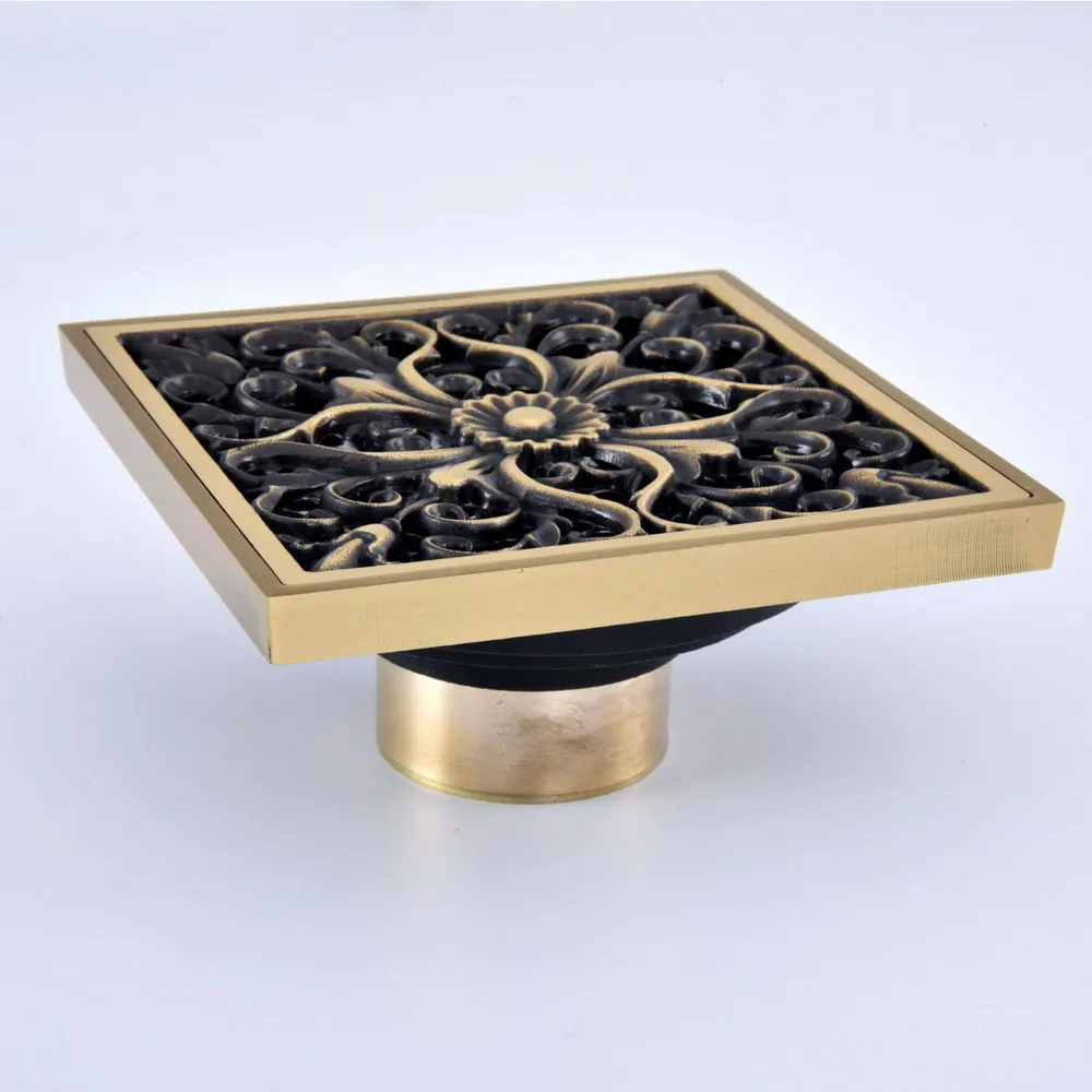 Античная латунь винтажная резная решетка с цветочным узором слив для ванной и