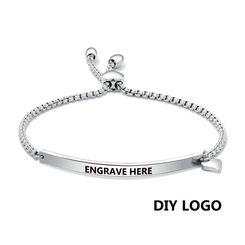 Silver DIY LOGO V. YA индивидуальные браслеты из бисера для женщин стиль браслет из нержавеющей стали розовое золото/серебро Регулируемая гравировка сердце браслет - Окраска металла: Silver DIY LOGO