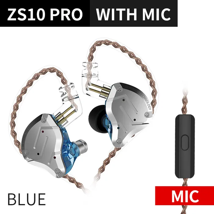 ZS10 Pro Blue Mic KZ ZS10 Pro металлическая гарнитура 4BA+ 1DD Hybrid 10 единиц HIFI бас наушники в ухо монитор наушники Спорт шумоподавление наушники - Цвет: ZS10 Pro Blue Mic