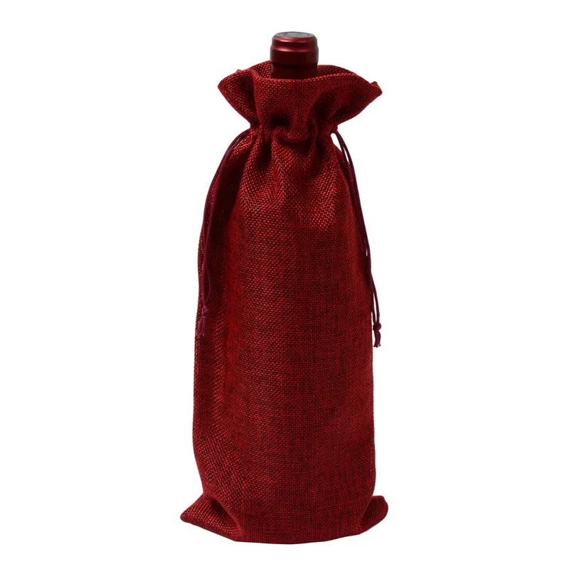 burgundy 1 pc 15*35cm Rustic Jute Burlap Wine Drawstring Bags Wine Bottle Covers Reusable Bottle Wrap Gift Package Wine Bags - Цвет: burgundy