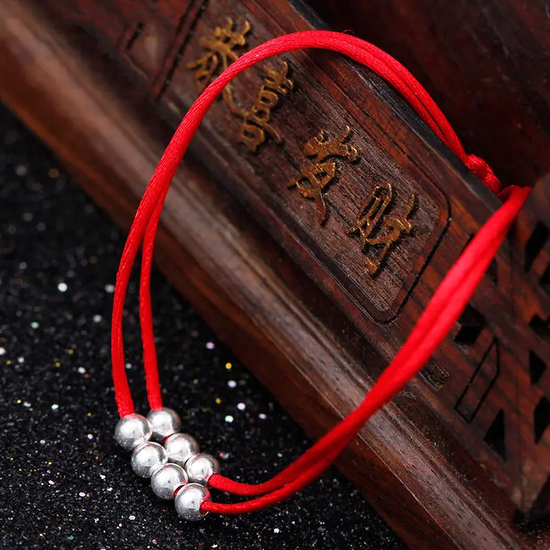 

S925 Sterling Silver Bracelet Women & Men Rop Weave With Solver Bead 6.7