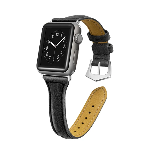 Кожаный ремешок для Apple Watch ремешок 40 мм 44 мм iWatch ремешок 38 мм 42 мм тонкий ремень ремешок для часов Браслет Apple watch 5 4 3 2 1 38 40 42 - Цвет ремешка: black