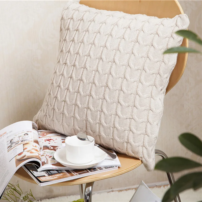 

Wool Pillowcase Retro European Style Wool Knit Plain Cushion without Core