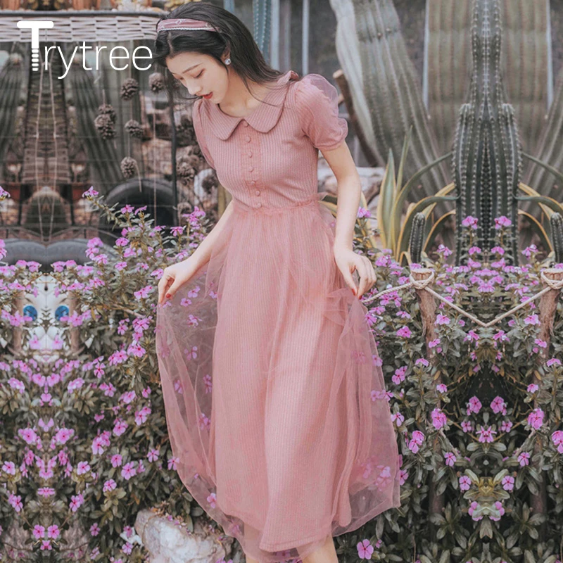 Женское Сетчатое платье рубашка Trytree повседневное офисное до середины икры с