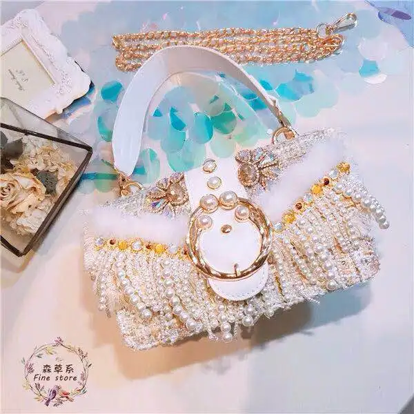 Новая женская сумка 2019 Chaohan Baitao наклонная с перекрестной кисточкой жемчужная