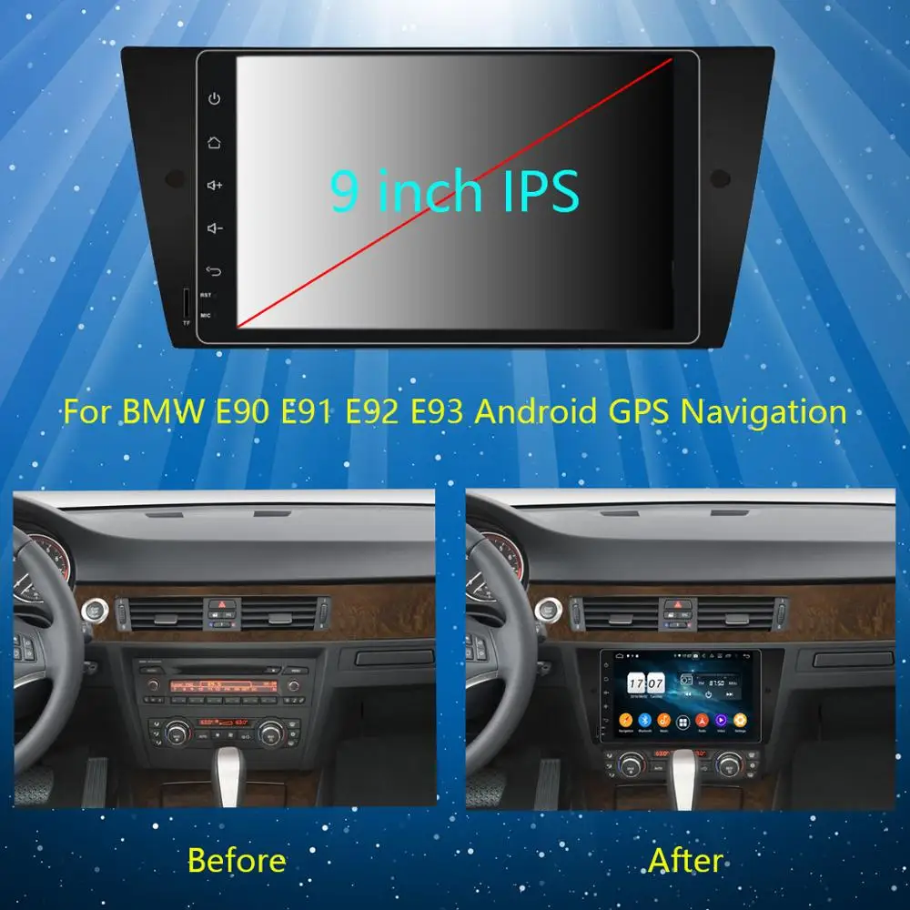 Мультимедийный плеер 9 дюймов IPS Android 0 8 ядер 4 Гб + 64 ГБ для BMW 3 серии E90 E91 E92 E93 Sedan 318i