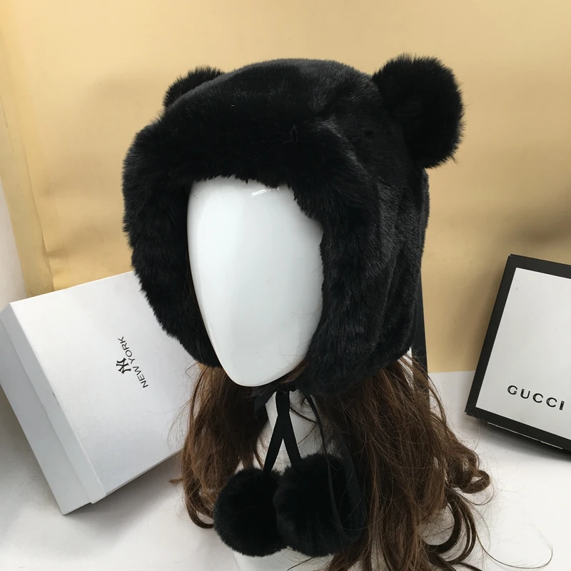 Bear ear imitation fur hat lovely of female fashion lei feng pure color protective warm | Аксессуары для одежды