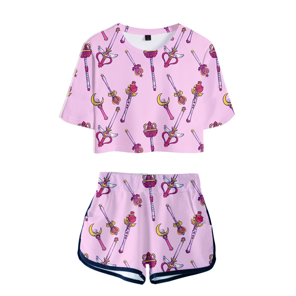 

nwe Casual tshirt Summer Kawaii Anime Cartoon Sailor moon sexy 3D T-shirt printing women's 3D fashion T-shirt + shorts two-piece