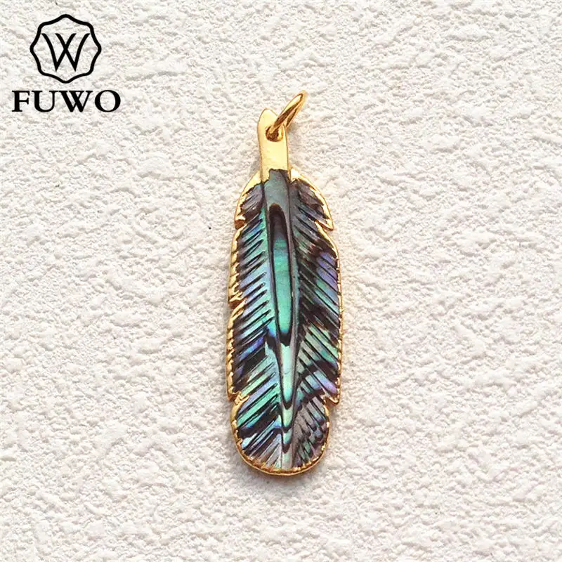 A Style FUWO Мини в виде ракушки перо кулон 24 K золото Цвет Гальванизированный уникальный ручной резной сырье минималистский береговой ювелирные изделия оптом PD526 - Окраска металла: A Style