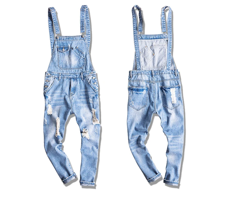 Новые осенние мужские Ботильоны Длина Slim Fit светло-голубой цвет рваные джинсовые комбинезон большого размера искусственно состаренные джинсы; комбинезоны с нагрудниками