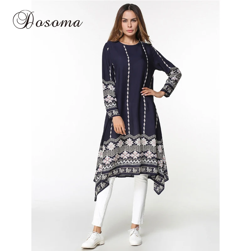 Для женщин платье рубашка печати мусульманин Женские Топы Ближний Восток