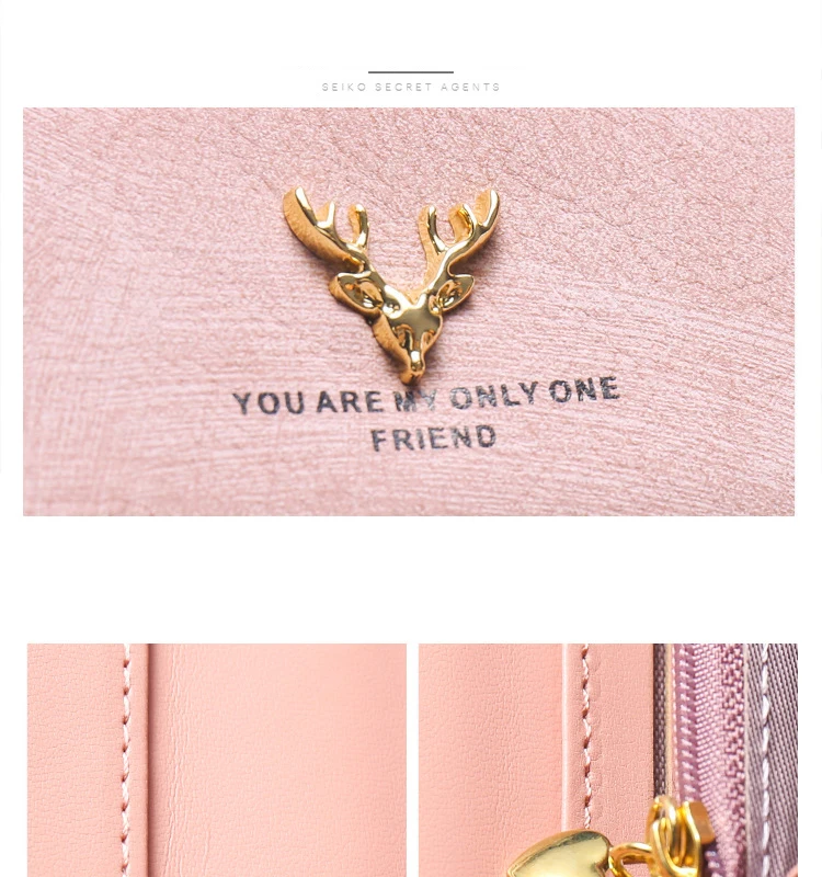 Women's Wallet Korean Version Stylish Frosted Clutch Bag Long Deer Head Zipper Buckle Wallet