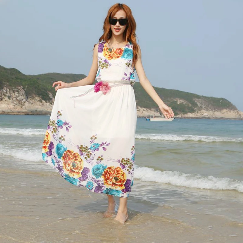 Платье женское длинное Пляжное с цветочным принтом|Женские платья| |