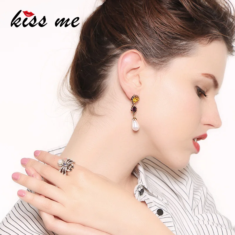 KISS ME шикарные стеклянные кристаллы Шампань имитация жемчуга каплевидные серьги