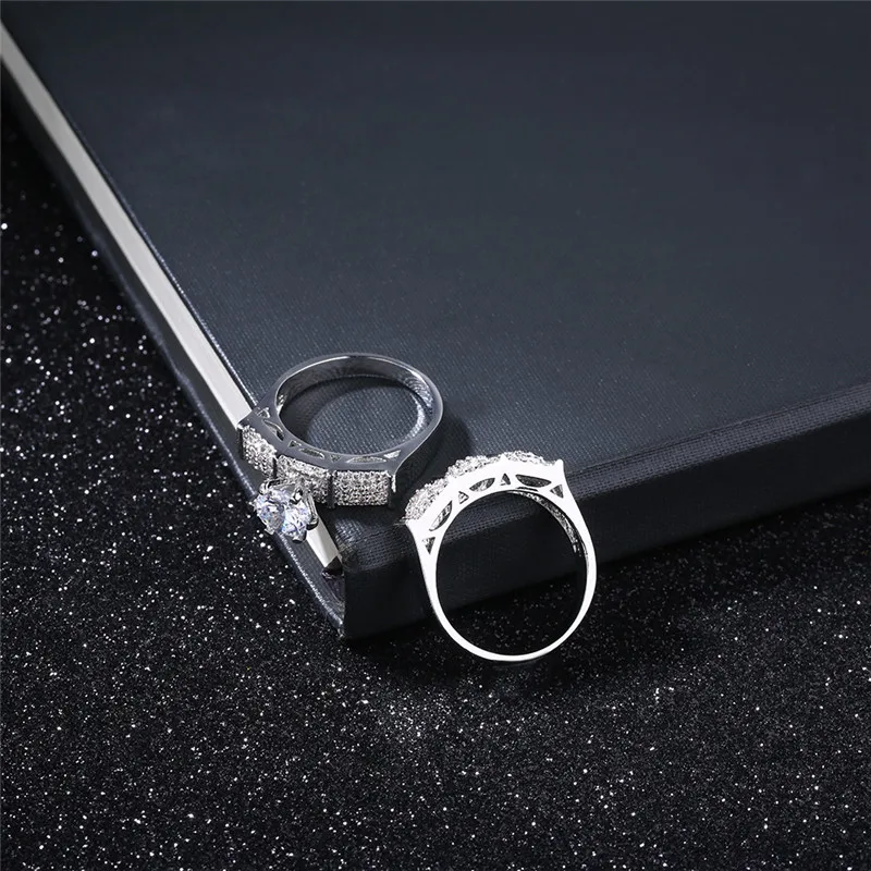ROXI ROMAD Brand White Gold Color Lovers Rings For Women Charm Full AAA Zircon Crystal Ring Set Wedding Bridal Jewelry Bijoux | Украшения и