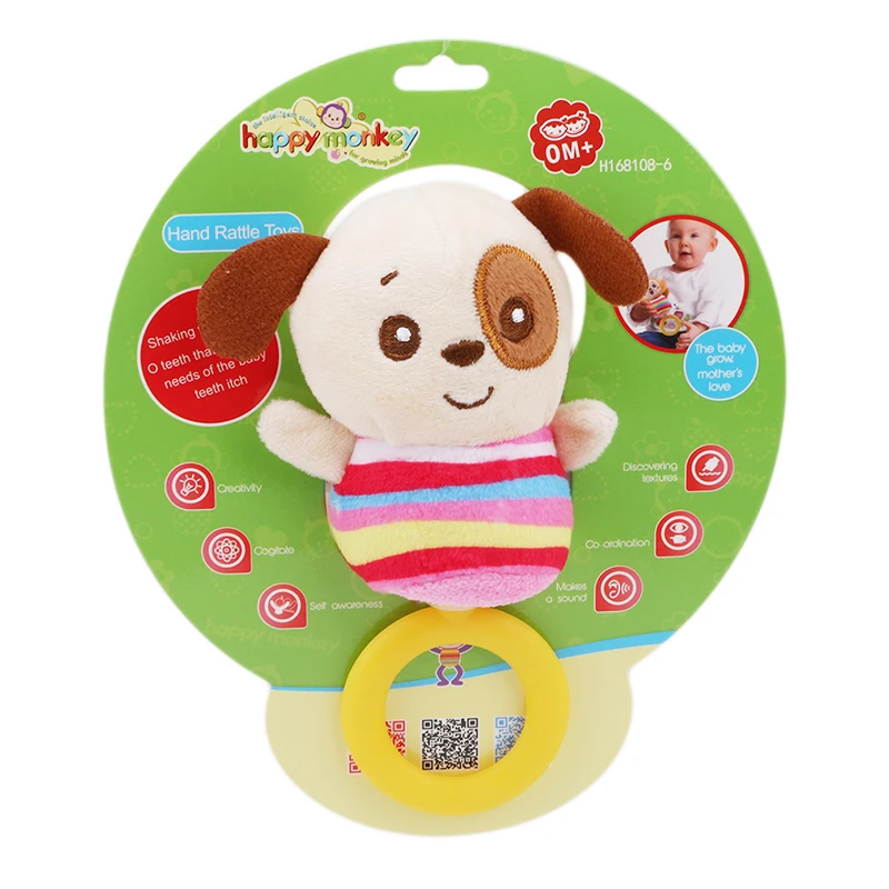 

New Infant Round Hand Bell Kids Rattle Lovely Animal O Shape Fun Educational Cognition Gift Plush 13cm Soft Kids Toy