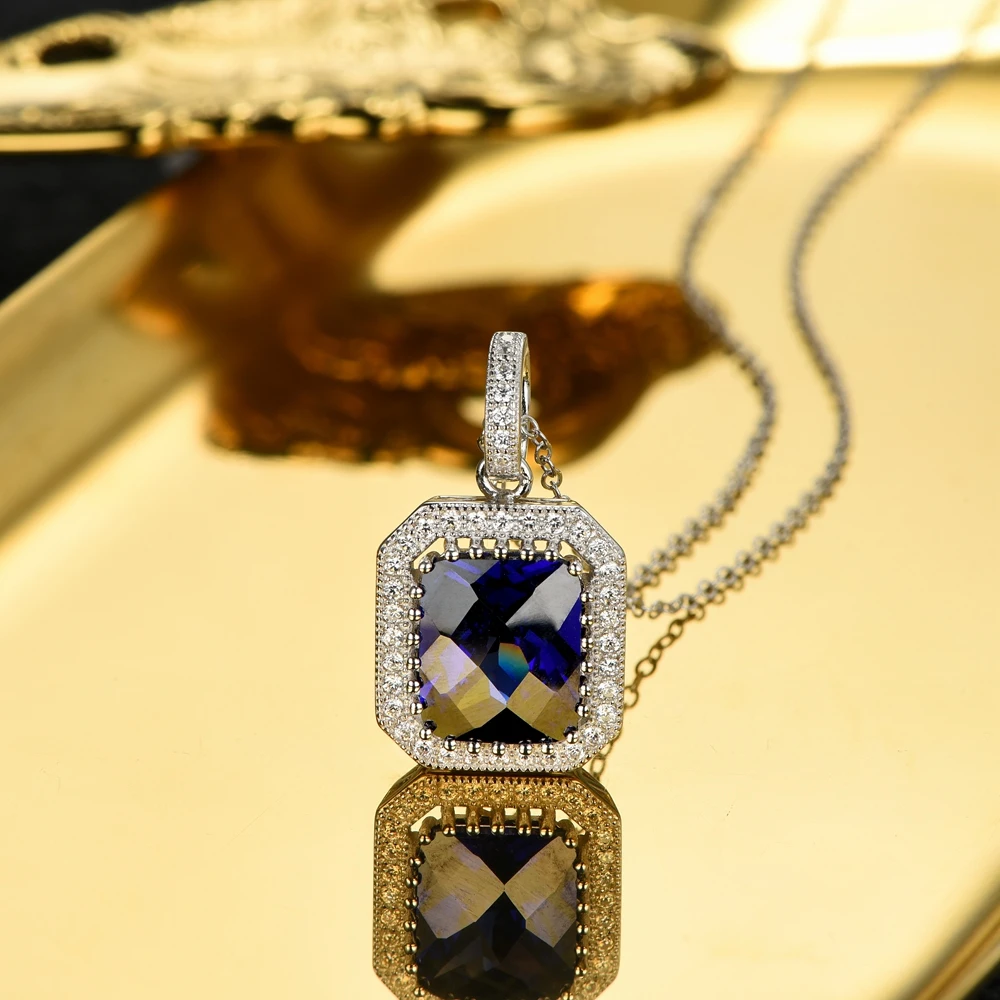 Цепочка с подвеской из серебра 925 пробы голубым камнем карата|pendants for women|pendant