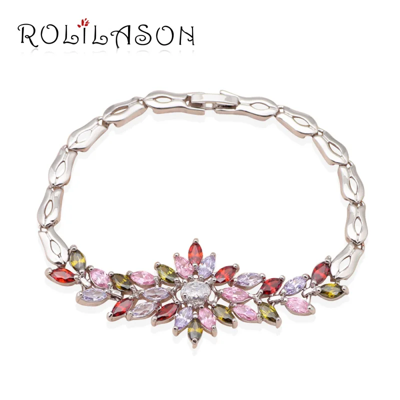 ROLILASON fancy design crystal white Cubic zircon Silver Bracelet Wholesale retail Fashion Jewelry Party TB569 | Украшения и