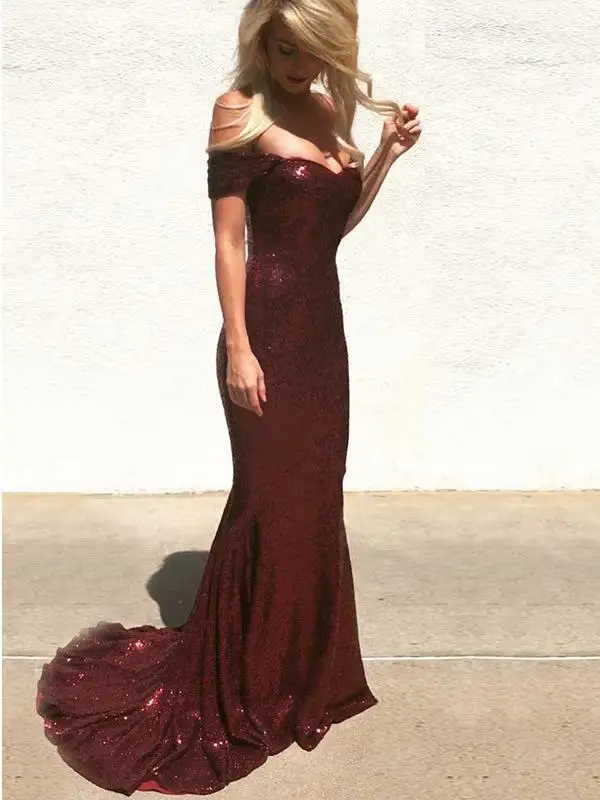 Robe de bal сексуальное платье с открытыми плечами, бордовый лиф сердечком, расшитое блестками, платье для выпускного вечера с русалочкой es, недорогое длинное платье для выпускного вечера - Цвет: colour as picture