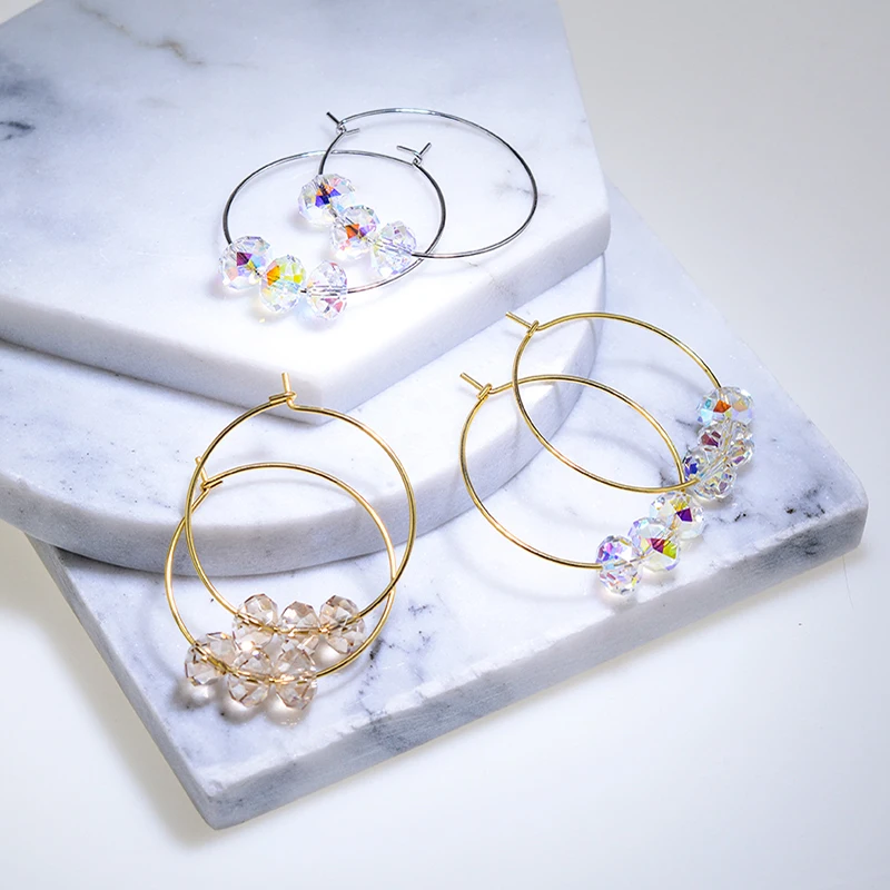 Баффиновые кристаллы Сваровски золотистые серьги-кольца для женщин вечерние