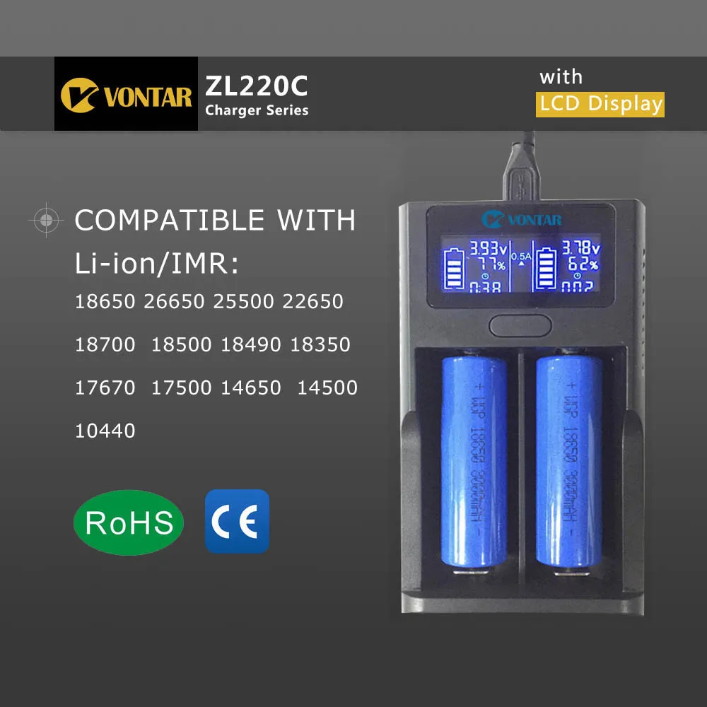 VONTAR 18650 Батарея зарядное usb устройство для 26650 14500 22650 AA AAA литиевая батарея никель