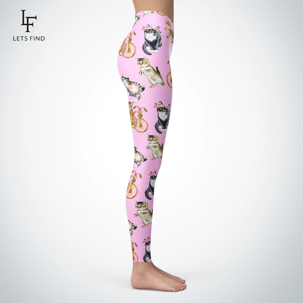 2019 Новое поступление пуш ап Леггинсы с принтом кошки для женщин со средней талией