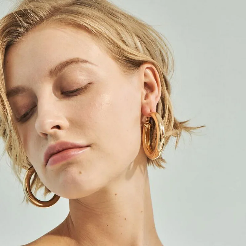 Женские круглые серьги-кольца F.J4Z золотистые серебристые минималистичные