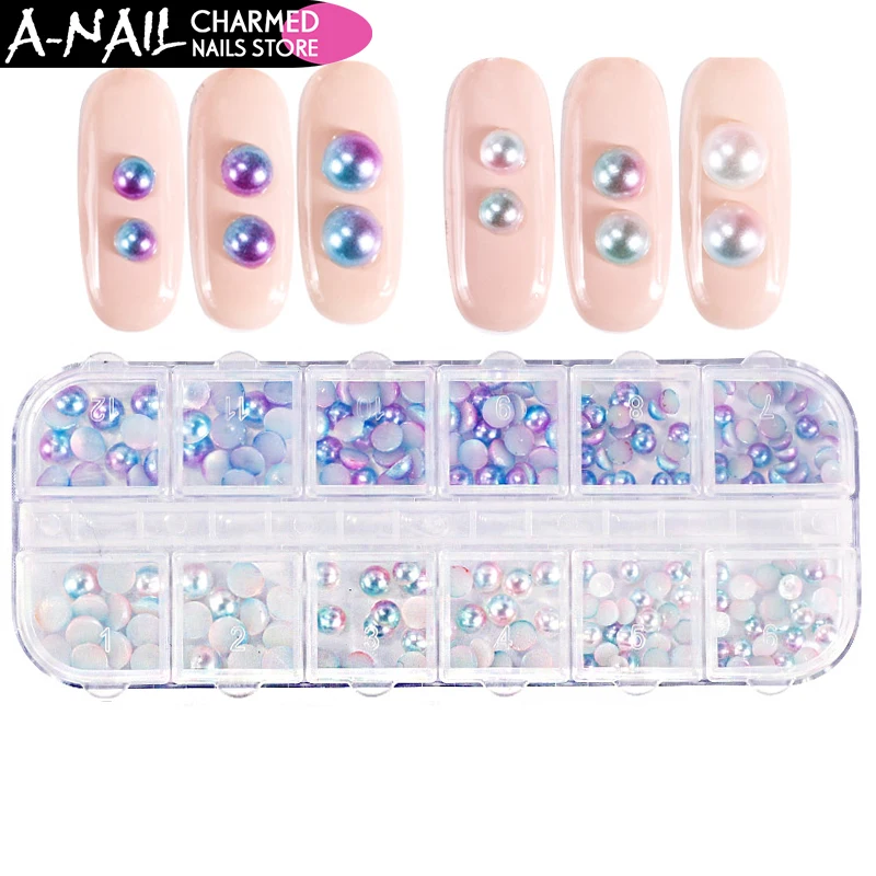 A Nail 12 сетка/набор плоская задняя Русалка декорация для ногтей градиент бисер