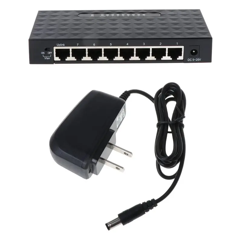 

8-Port RJ45 10/100/1000 Mbps Gigabit Ethernet Desktop US Plug Switch Network