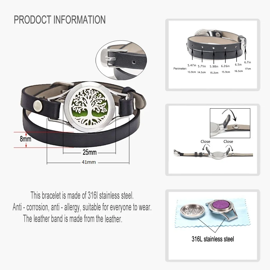 Браслет женский кожаный с распылителем эфирных масел 25 мм|Браслеты шармами| |