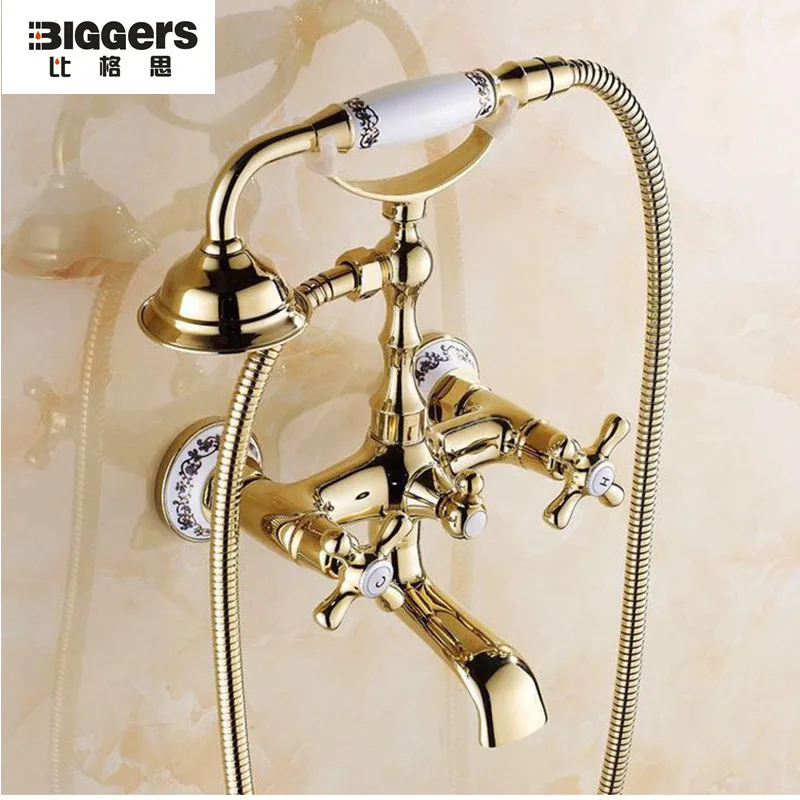 Бесплатная доставка роскошный медный смеситель для ванны и душа золотого цвета в