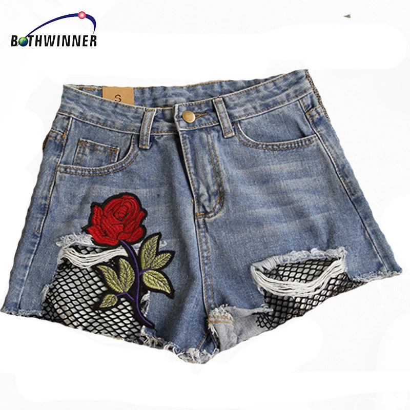 Женские джинсовые шорты в сеточку Bothwinner Синие сексуальные потертые с