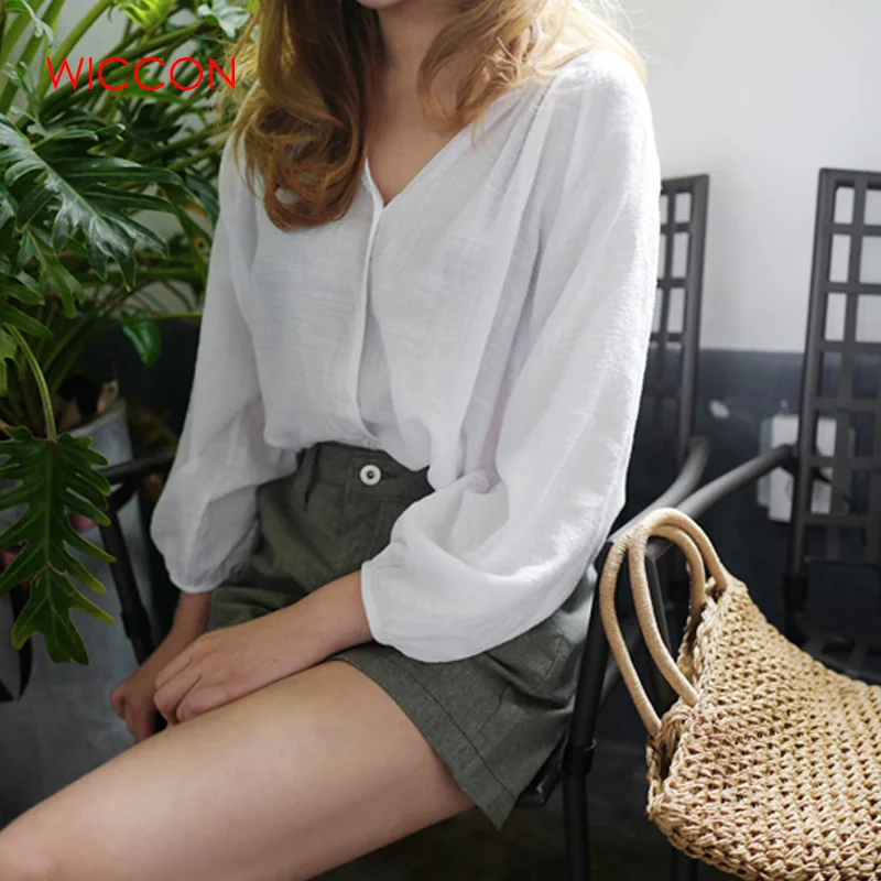 

New Fashion Blouses Women Linen Tops Casual V-neck Korean Style Batwing Sleeve Loose Shirts Women Autumn Streetwear