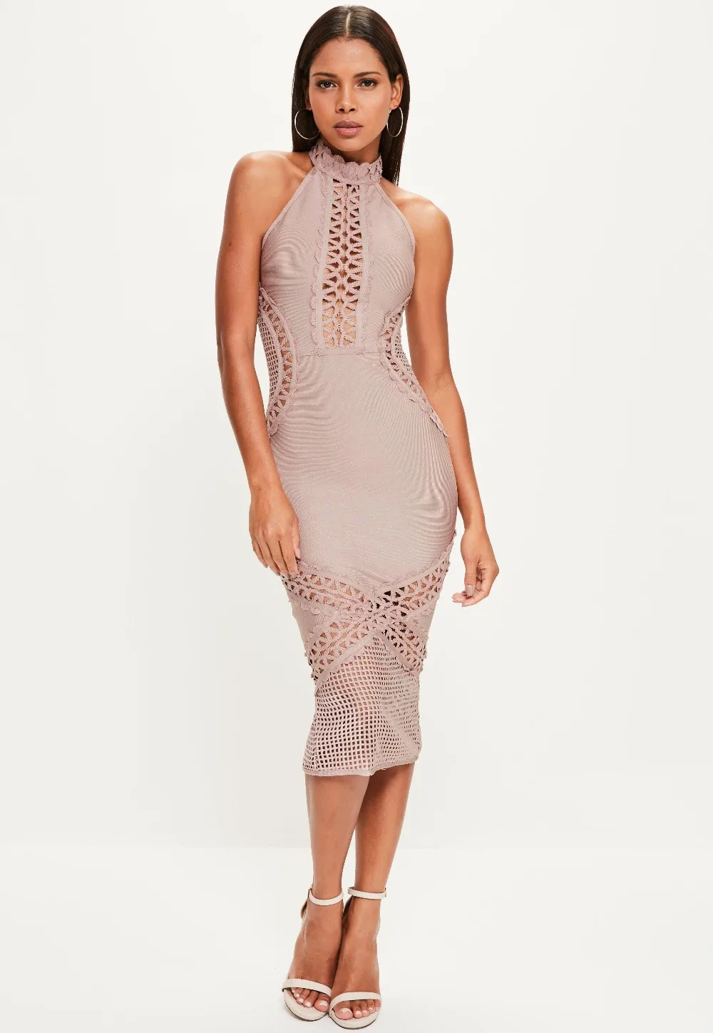 Новое летнее модное сексуальное бежевое белое платье до колен облегающее 2018