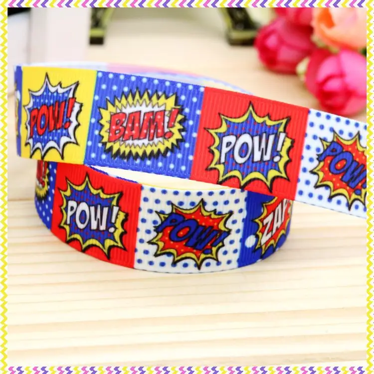 

New 7/8'' Free shipping pow bang printed grosgrain ribbon hair bow headwear party decoration wholesale OEM 22mm H3812