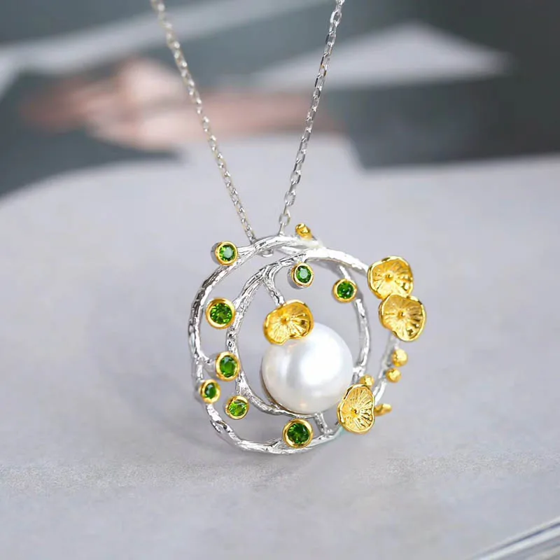 CSJ натуральный хром диопсид жемчужные подвески стерлингового серебра 925 ожерелье