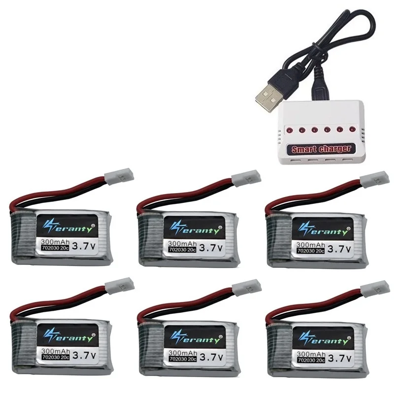 6 шт 3,7 V 300mAh литий-полимерный Батарея и 6-в-1 Зарядное устройство для Syma X11 E55 FQ777 FQ17W F180 FY530 U816 U816A U830 X100 H107 S39-1 HD-1306 - Цвет: Лимонно-желтый
