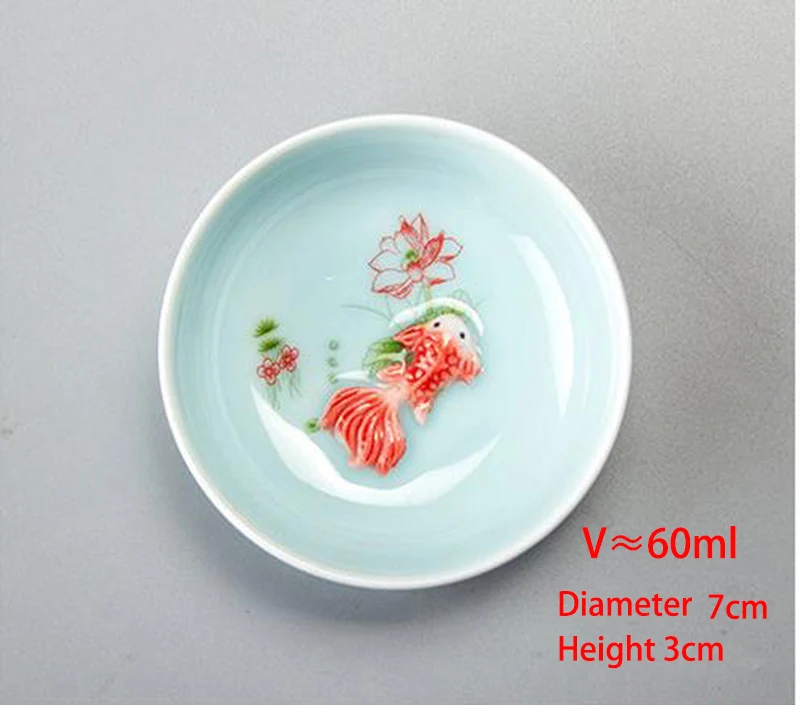 1 Cup Высокое качество Элегантный gaiwan, Celadon 3D Карп чайный набор кунг-фу включает в себя 1 чайник 1 чайная чашка, красивый и легкий чайник - Цвет: 1 Cup