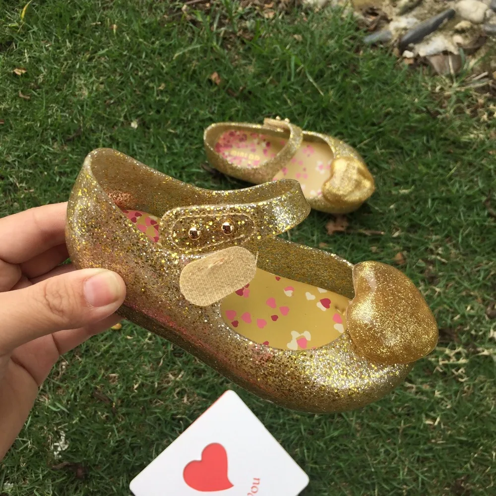 Mini Melissa/2018 г. Новые Цветные гелевые туфли принцессы с сердечками мягкие детские